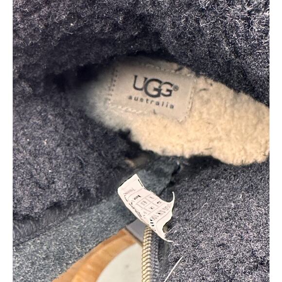 UGG Blayre II Boots Womens 8 Black Nubuck Shearling Zip Fur Trim Equestrian Fall - Picture 6 of 16